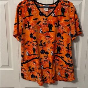 Scrubstar Orange Halloween Scrub Top